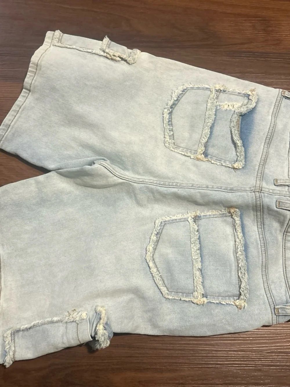 Fashion Nova Light Wash Cargo Jean Shorts with Frayed Flap Pockets